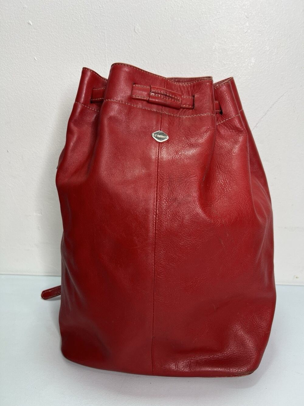 Vintage i Santi Drawstring Leather Bucket Purse Bag Red Made In Italy